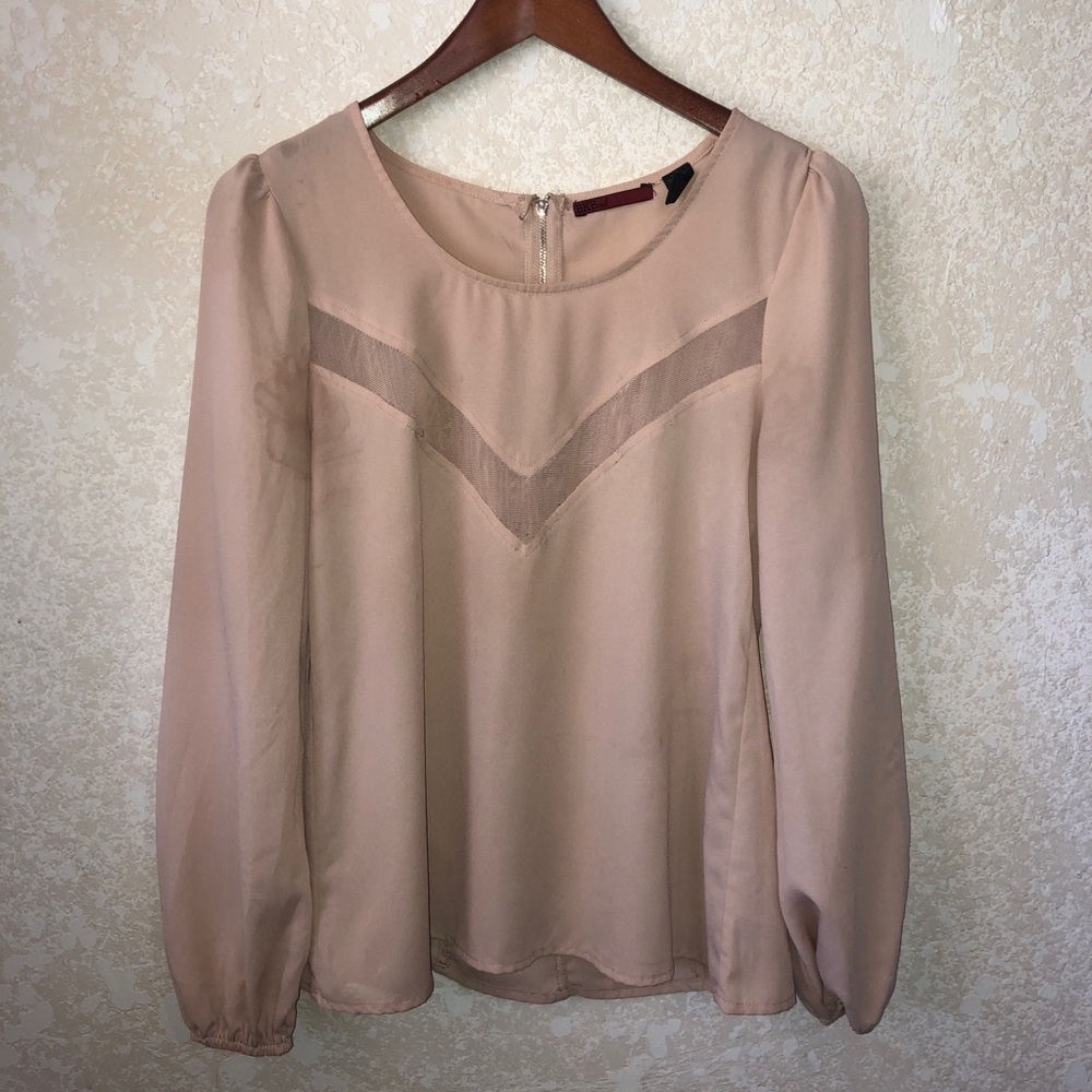 Long sleeve blouse with mesh detailing